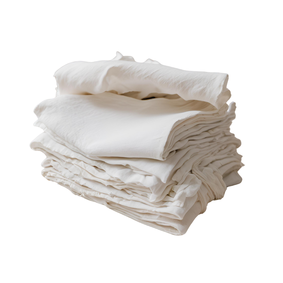 Stack of white cotton wiping rags for industrial use